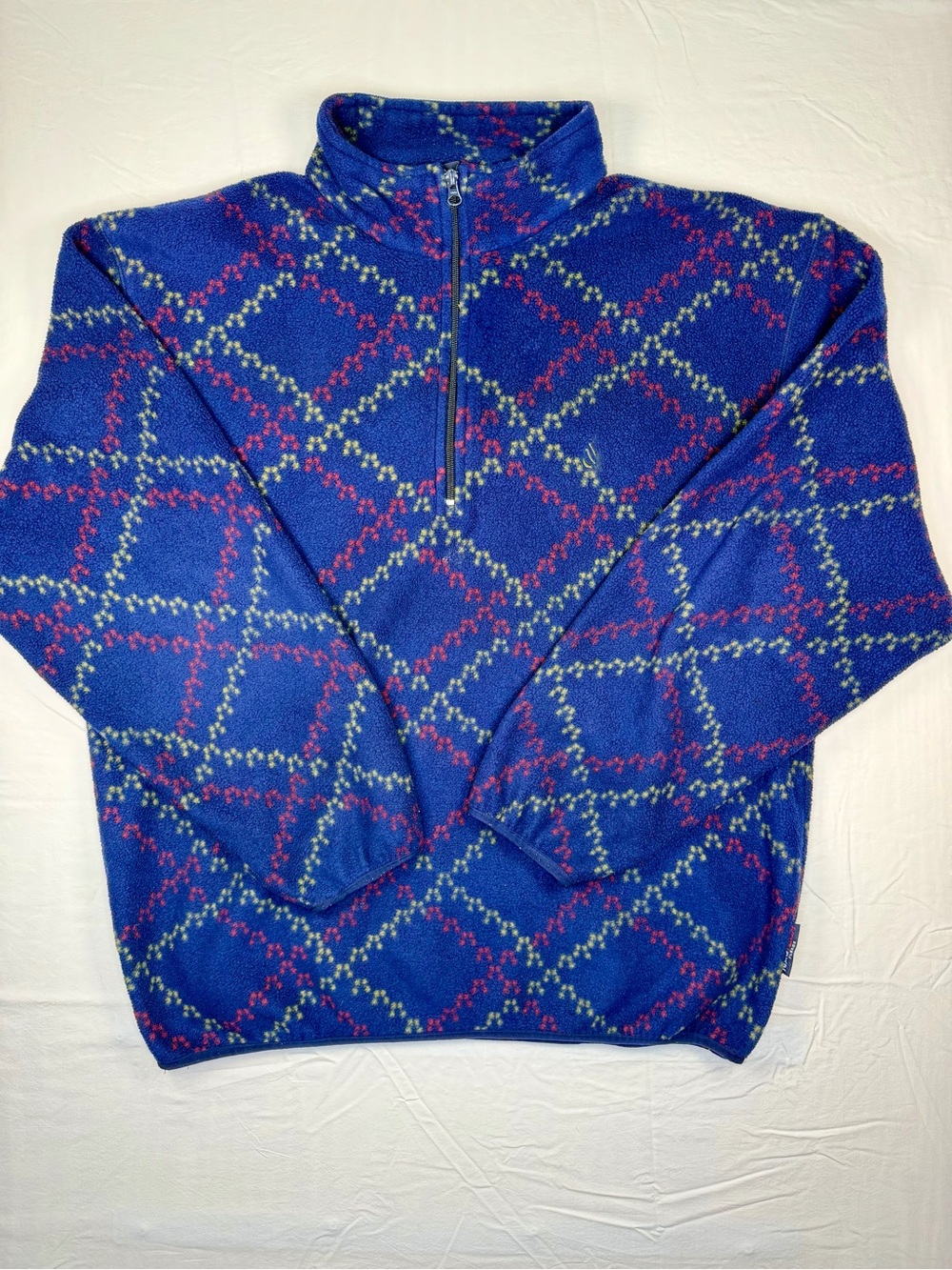 Vintage Nautica Fleece Pullover XL Blue 1/4 Zip All Over Print 90s USA Made